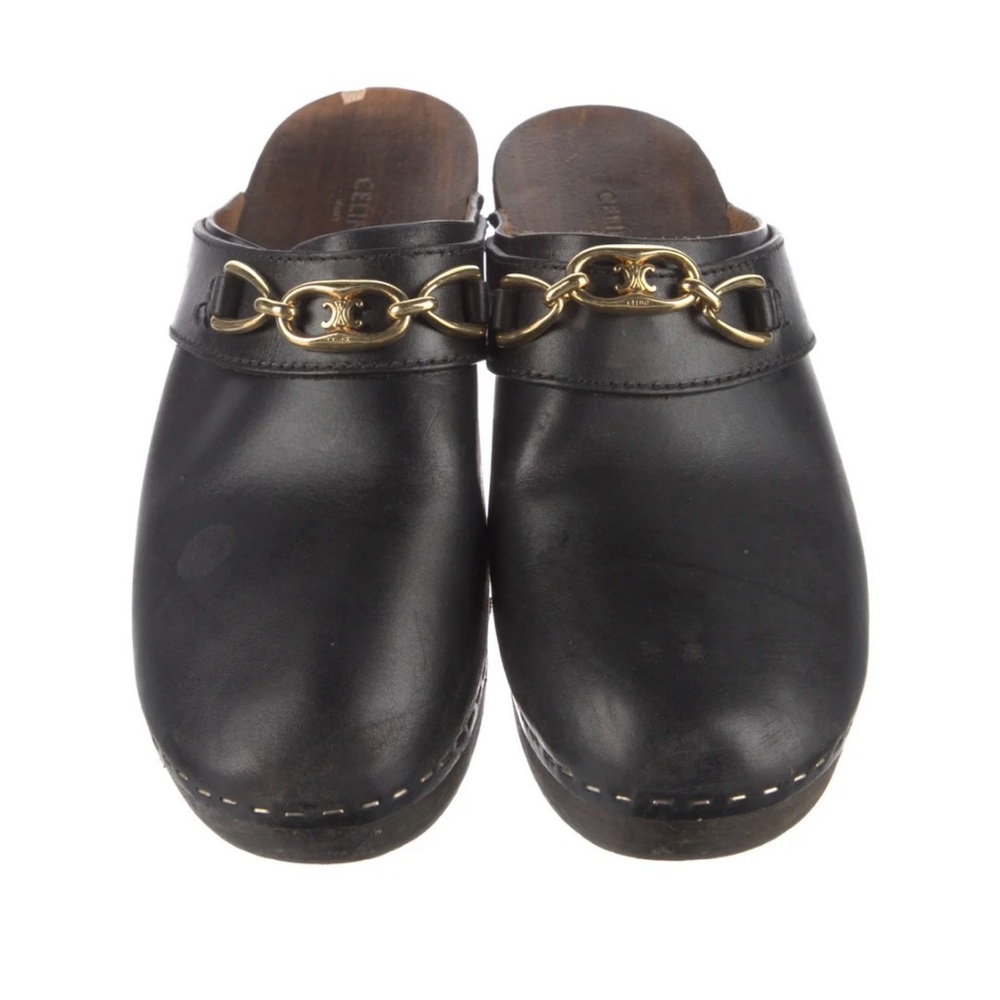 Celine Black Leather Mules